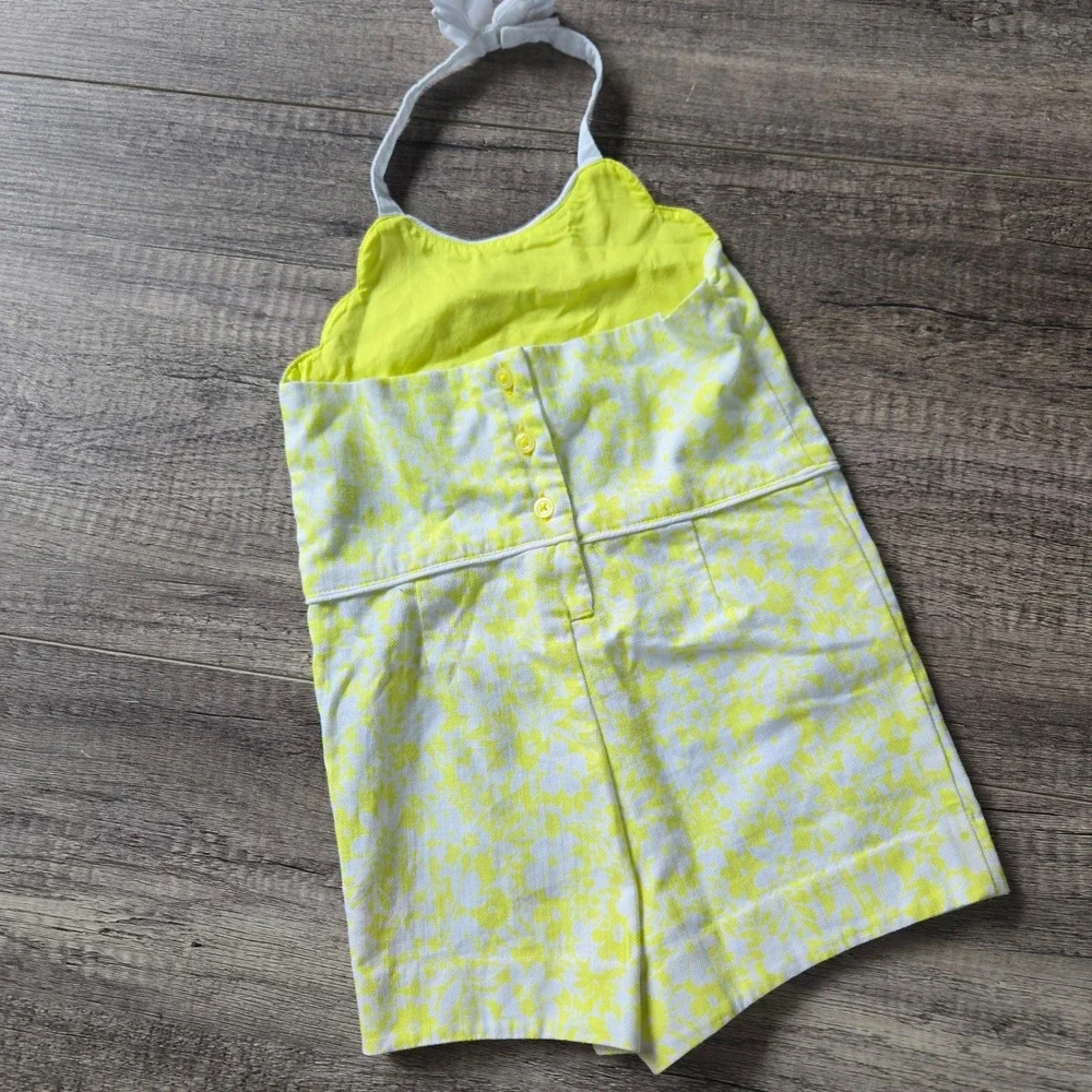 Janie and Jack Girls Yellow White Floral Scalloped Halter Romper 2T